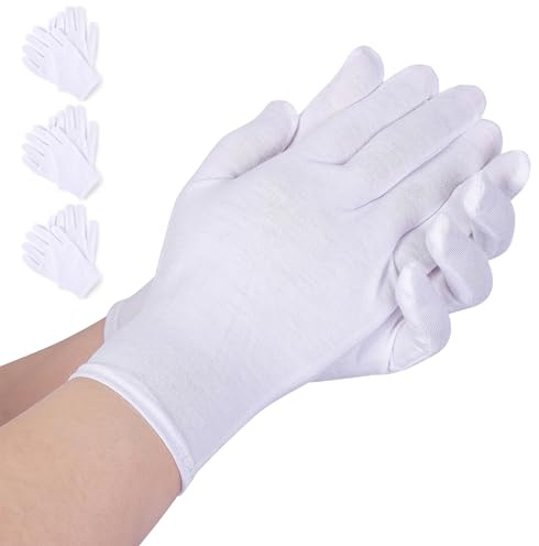 AovYoo Baumwollhandschuhe mit Elasthan Feuchtigkeitshandschuhe Weiß 3 Paar | 92% Baumwolle, Hohe Elastizität, Wiederverwendbar, Ideal für Feuchtigkeitspflege, Hautfreundlich für Ekzeme, Atmungsaktiv