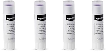 Amazon Basics Klebesticks, Farbe: Violett, auswaschbar, nach dem Trocknen farblos, 6 ml, 4 stück, 1er-Pack