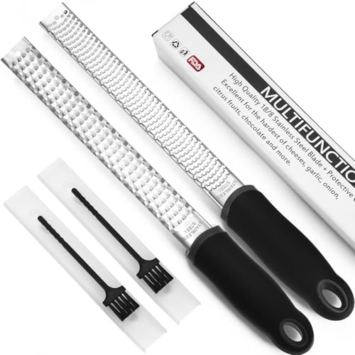 Zaxiva Zester Reibe 2er Set, Edelstahl Käsereibe, Parmesanreibe, Zitronenreibe, Muskatnuss Reibe, Küchenreibe mit Schutzabdeckung, rutschfestem Silikongriff, spülmaschinenfest, vielseitig einsetzbar