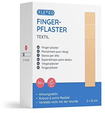 Fingerpflaster lang - in Textil 2cmx12cm - 50Stk - beige - Fingerstrips lang - Pflasterbox - Wundpflaster - Pflasterstrips