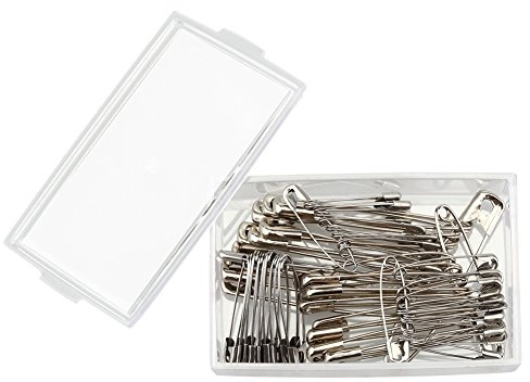 Mr.do Sicherheitsnadeln 50 Stück in 4 Verschiedenen Größen mit Acrylbox Fingerschutz Silber Edelstahl