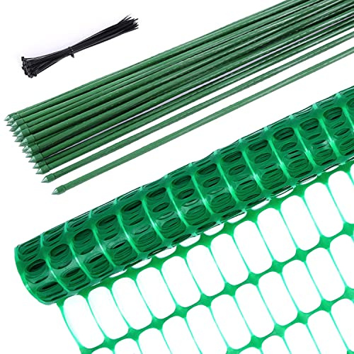 Ohuhu Begrenzungszaun Mobiler Zaun 30m lang 1m hoch mit 25 Pfähle Komplett-Set, Universal Begrenzungszaun, Hundezaun, Weidezaun, Zaun Garten & Hühnerzaun Gartennetz ideal für Garten, Haus, Hof