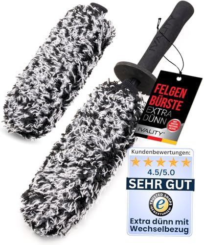Ivality® Mikrofaser Felgenbürste extra dünn - Schonende Reinigung bis tief ins Felgenbett - Microfaser Felgenbürste Alufelgen Felgenreiniger Felgen Reinigung Auto Felgen Bürste 100% kratzfrei