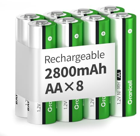 Granicell AA Wiederaufladbare Batterien 2800 mAh Hohe Kapazität 1500 Zyklen, 1.2V NiMH Low Self Discharge AA Batterie, 8er Pack