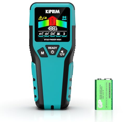 Kiprim Leitungssucher Ortungsgerä mit LCD-Display, 5-in-1 Elektronischer Bolzensucher für Holz, Metall und Stromleitungen, 3 Tiefenmodi, akustisches Signal, Wanddetektor Werkzeug WS01