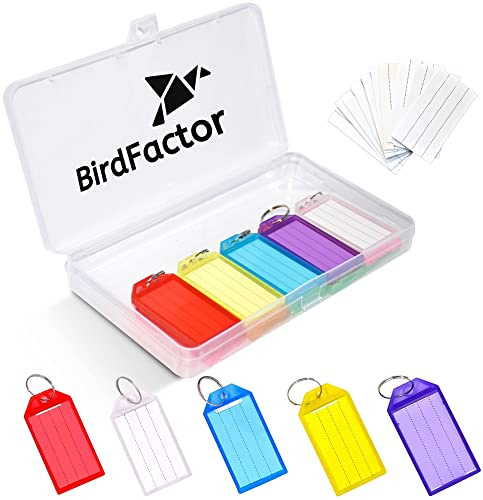 25 Stück Schlüsselanhänger beschriftbar mit Etiketten – 5 Farben, Kunststoffbox mit extra Etiketten, Schlüssel Anhänger und Schlüsselschilder mit Ring auch für Haustiere, Gepäckstücke oder USB Sticks