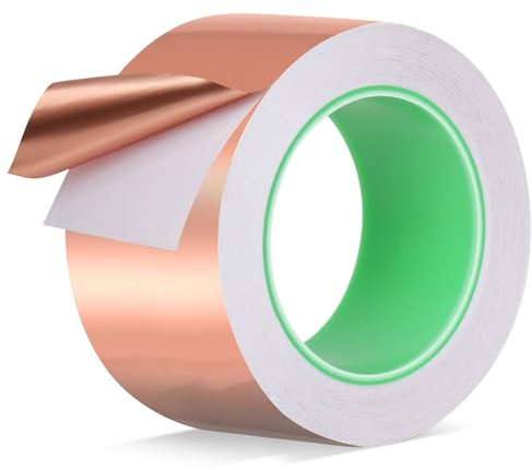 Kupferband Gegen Schnecken, 50mm x 20m Beidseitig Leitende EMI Kupferfolienband, Schneckenschutz Kupferband für Hochbeet Pflanzen, Kupfer band Selbstklebend Schneckenabwehr, Schneckenband Kupfer
