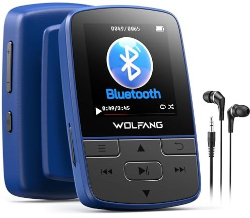 WOLFANG MP3-Player mit Bluetooth 5.2, Sportclip, Mini-Größe, Gewicht 28,3 g, HiFi FM-Radio, Diktiergerät, Kopfhörer im Lieferumfang enthalten