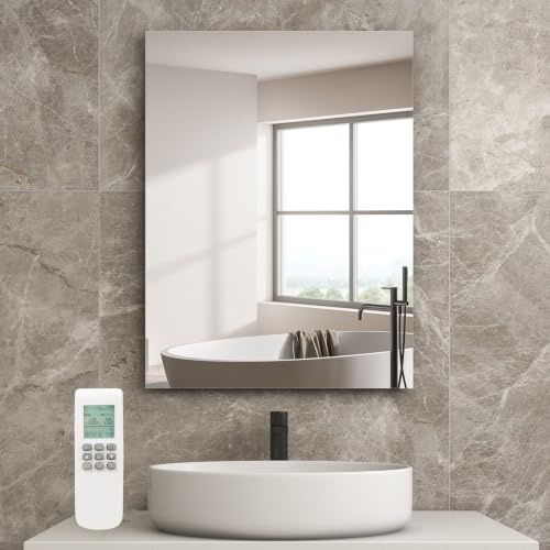 Infrarotheizung Spiegel mit Thermostat 450 Watt - Spiegelheizung Infrarot - Infrarot Wandheizung mit Fernbedienung - Elektroheizung Heizpaneel Heizkörper - Badspiegel 80x60 CM Badezimmerspiegel