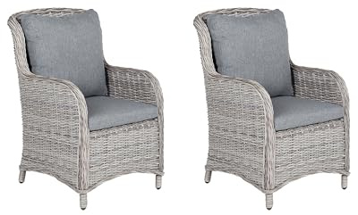 Gartensessel 2er Set Rattan grau mit passenden Auflagen modern Cascais