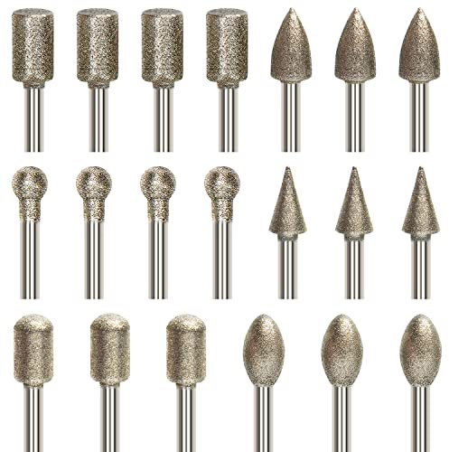 20 Stück Diamant Fräser Set,Diamant Frässtifte Schleifstifte Kompatibel mit Dremel Rotary Tool Zubehör mit 1/8" Schaft Passform für Stein Glas Keramik Schnitzen,Schleifen,Polieren,Gravieren,Bohren