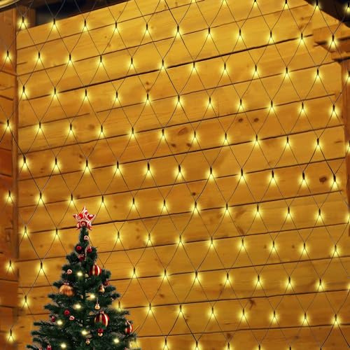 SALCAR 2x3m Anti-Rost LED Lichternetz Außen, Buchsbaum Lichterkette Netz Outdoor, Lichtervorhang Innen Strom mit 9 Modi und Speicherfunktion, Warmweiß