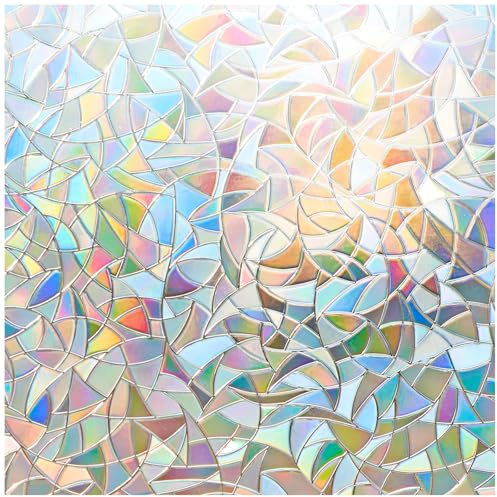 Lifetree Fensterfolie Blickdicht Sichtschutzfolie Fenster Selbsthaftend:Bunt 3D Klebefolie Fenster Statisch Haftend ohne Klebstoff Anti UV Sonnenschutz für Büro Wohnzimmer Regenbogen 44.5x200cm