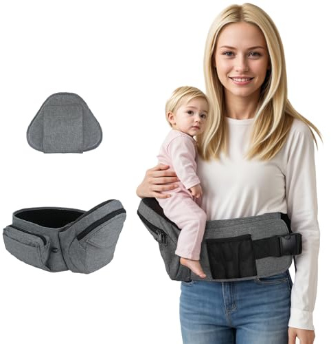 Baby Hüftsitz Ergonomisch, Leichtgewicht Taille Hocker für Kinder 0-36 Monate, Einstellbar Babytrage mit Taillenstütze (Grau)