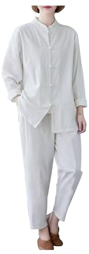 CHUIKUAJ Tai Chi-Uniform aus Baumwollleinen für Damen, Traditionelle Chinesische Kampfkunstkleidung, Leichte Kostüme für Kung-Fu-Morgenübungen (WhiteB, XL)