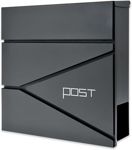 Verda Briefkasten Anthrazit mit Zeitungsfach, Edelstahl, 2X Schlüssel, Postkasten Designer Wandbriefkasten, Schloss unter dem Deckel versteckt, Zeitungsrolle, modern (SN3696-1)