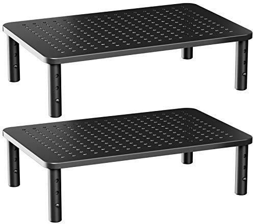 HUANUO Monitorständer mit 3 ergonomischen Höhen, verstellbar, mit belüfteter Lochplattform für Monitor, Laptop, Drucker (2 Packungen)