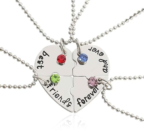 IBXWMNG 4er-Set Beste Freunde Ketten, Legierung Freundschaftskette für Mädchen, tolle Geburtstagsgeschenke mit Anhänger und Kette in Silberfarben.
