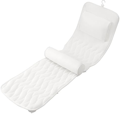 Badewannenkissen Ganzkörper (128 x 38 cm) – Ergonomisches Badekissen | mit 3D-Air-Mesh-Technologie & 14 starken Saugnäpfen , Komfort-Stütze für Nacken & Rücken Ideal für Badewanne und Home Spa