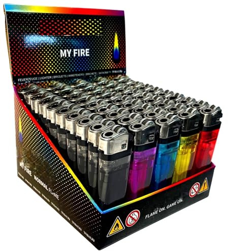 100 Stück Einwegfeuerzeuge mit Reibrad Einweg Feuerzeug in Display einstellbare Flamme Lighter 2X 50 er Pack