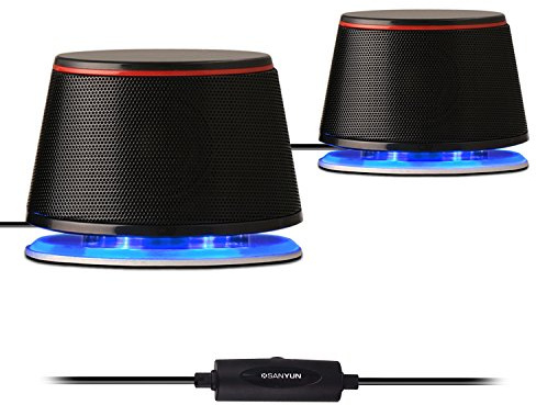 Sanyun SW102 Computer-Lautsprecher für Desktop und Laptop, 2.0, USB-Betrieb | Passive Radiatoren, Kräftige Bässe, AUX 3,5 mm Audio, Lautstärkeregler am Kabel, Plug & Play, Platzsparend (Paar, Schwarz)