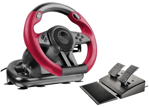 Speedlink TRAILBLAZER Racing Wheel – Gaming Lenkrad für PC, PS4, PS3, Xbox One, Xbox Series, Switch, PC Lenkrad mit Pedalen und Schaltung, Schaltwippen und Schaltknüppel, Force Feedback, schwarz-rot