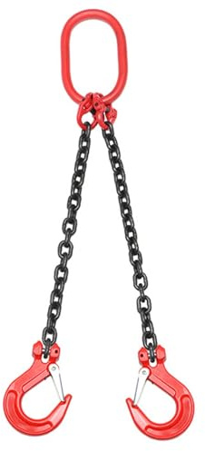 2 Strang Kettengehänge, 1M 2T Krankette Forstkette Rückekette Anschlagketten mit Ø6mm Chokerkette Gabelkopfhaken G80 Manganstahlkette Haken aus Hochfestem Legiertem Stahl