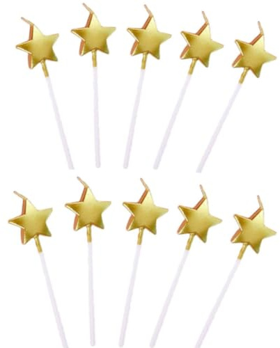 JJiaoLinin Sternform Geburtstagskerzen, 10 Stück, Metallisch, Kuchen Kerzen Dekorationen für Geburtstagstorte, Hochzeit und Party, Gold