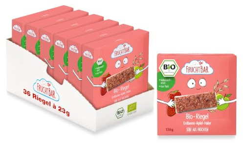 FruchtBar Bio Frucht-Riegel mit Erdbeere, Apfel & Hafer, 36 Früchte-Riegel, Snack für Babys ab 12 Monaten & Kinder, ohne Zuckerzusatz, 6 x 6 Stück