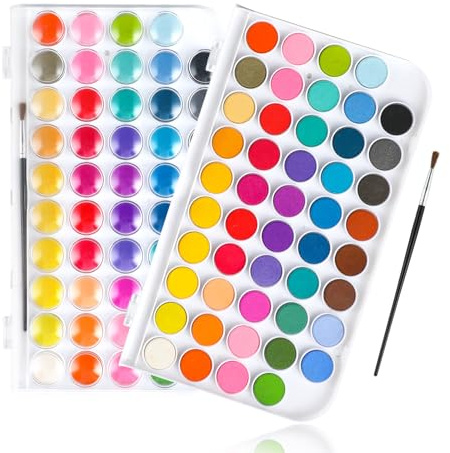 RMIVEGLIA Aquarellfarben Set, Wasserfarben kinder, 48 Farben mit einen Pinsel. Ideal für kreative Projekte für Kinder und Künstler.