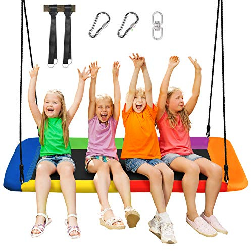 COSTWAY Nestschaukel Outdoor eckig 150x80 cm, Kinderschaukel XXL | Baumschaukel bis 150 kg belastbar für Kinder & Erwachsene, Hängeschaukel Höhenverstellbar, Schaukel für Indoor & Outdoor