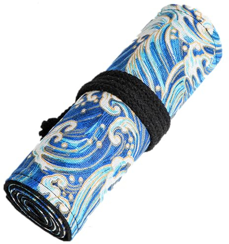 Hoxgar 24 Löcher Leinwand Federmäppchen für Buntstifte, Große Kapazität Federmappe, Künstler Buntstifte Organizer, Pencil Wrap Stifterolle zum Bleistift, Zeichenwerkzeuge und Pinsel (Keine Bleistift)