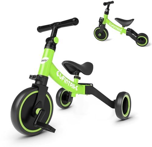 besrey 5 in 1 Laufräder Laufrad Kinderdreirad Dreirad Lauffahrrad für Kinder ab 1 Jahre bis 4 Jahren - Grün