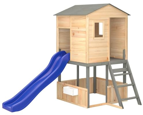 vidaXL Spielturm, Klettergerüst mit Rutsche, Kletterturm für Kinder ab 3 Jahren, Kletterhaus Spielhaus Spielplatz, Massivholz Tanne