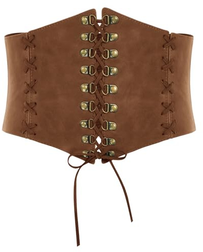 SCARLET DARKNESS Damen Steampunk Breiter Gürtel Korsett Leder Mittelalter Schnürgürtel