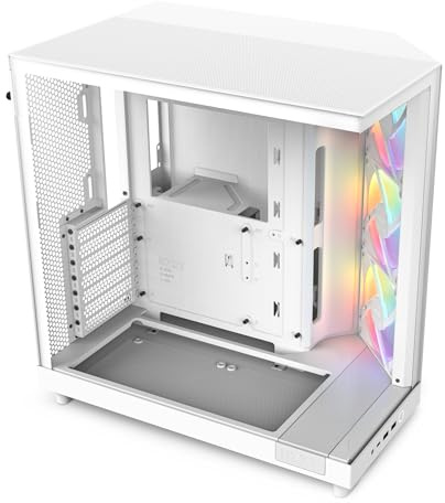 NZXT H6 Flow RGB - Kompaktes Dual-Kammer ATX PC-Gehäuse - Weiß | Dual-Kammer-ATX-Gehäuse mit 3 vorinstallierten 120mm RGB-Lüftern und Panoramaglas. CAM-fähiges RGB, Airflow-Design.