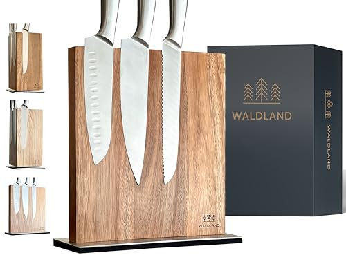 WALDLAND Premium Messerblock ohne Messer – Messerblock magnetisch aus edlem und robustem Akazienholz I Messerhalter magnetisch für Messer I magnetischer Messerhalter I Holzblock