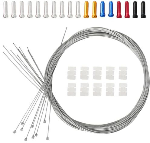 10 x Universal Fahrrad Schaltzug Set, 1,2mm x 2m | mit 10 Silbernen Endhülsen, 8 Farbigen Endhülsen und 10 Silikon O-Ringen, Universal für MTB, Rennrad, Faltrad und Citybike