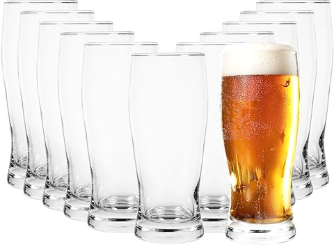 GIESSLE® 12er-Box Biergläser (Made in EU - griffige Form) aus Glas, spülmaschinenfest