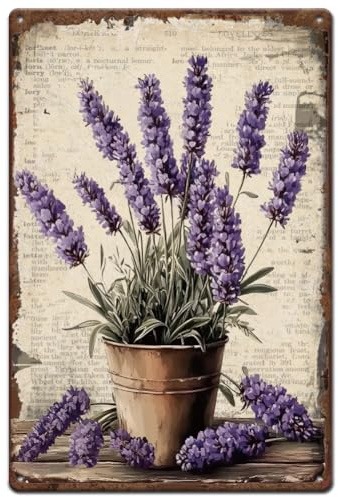 SUPERDANT Lavendel Blechschild Garten Lavendel Metallschild Lavendel Retro Blechschilder Plakette Blumen Metallschilder Für Garten Schlafzimmer Wohnzimmer Männerhöhle Wanddekor 30x20cm