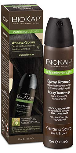 BIOKAP Touch Up Ansatz Spray 75ml | DUNKELBRAUN | Grauen Ansatz kaschieren in 1 Sekunde | hält bis zur nächsten Haarwäsche | Bio Arganöl - TricoREPAIR Komplex