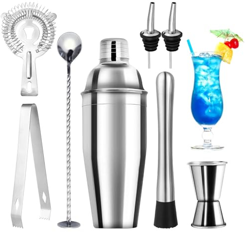 talifoca Cocktail Shaker Set, 8 Stück Edelstahl Cocktail Mix Set, 750 ML cocktail set, edelstahl shaker mixer, professionelle barkeeper zubehör, für Zuhause, Bar, party