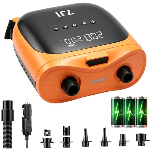 7JI SUP Pumpe Elektrisch, 20 PSI Wiederaufladbare Luftpumpe Inflation/Deflation,12V DC Auto-Off mit LCD Digital für Aufblasbare Stand Up Paddle Boards, Boote, Kajak, Kitesur,Kajaks, Zelte