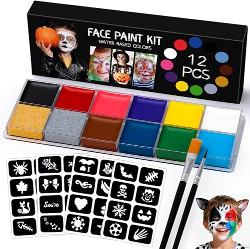 Kinderschminken Karneval Schminke Set - 12 Farben Fasching Face Paint Make Up Kinder Mädchen, Ölige Bodypainting Farben Hohe Farbwiedergabe für Theaterschminke Bemalen Schminke Halloween Party Makeup