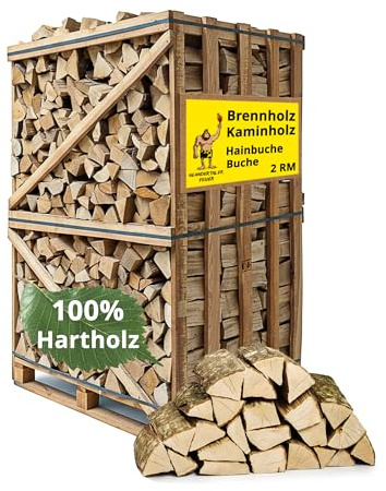 Neandertaler Feuer Brennholz Kaminholz Hartholz - 2RM Box 25 cm Holz für Kamin Ofen Pizzaofen Grill Smoker Kaminofen Holzofen | 2 Raummeter Feuerholz Buchenholz auf Palette | Firewood Woodfire