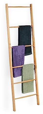 Relaxdays Handtuchleiter Holz, 6 Sprossen, Wäscheleiter Handtücher & Kleidung, HxB 170 x 55 cm, Badezimmer Leiter, Natur