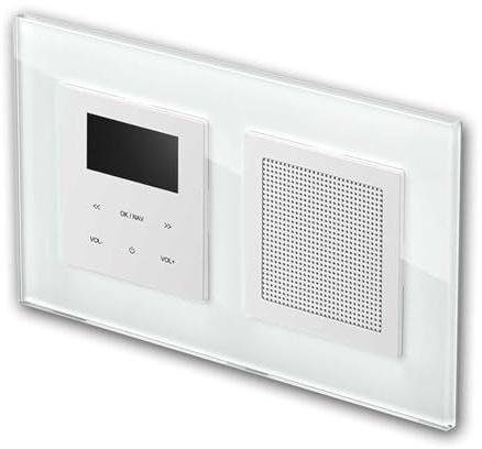 LOGIQ Unterputz Radio mit 2W RMS Lautsprecher, DAB+, UKW und Bluetooth, OLED-Display, Weck- und Sleeptimer, Lieferung mit Glas-Rahmen Prime, weiß