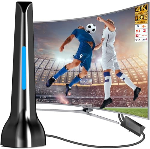 DVBT2 Antenne, zimmerantenne DVB-T & DVB-T2 Antennen mit Verstärker, Großer Reichweite und 360° Empfang, Zimmerantenne für Fernseher mit Starkem Magnetfuß, Geeignet für 4K 1080p & Alle TV-3M Kabel
