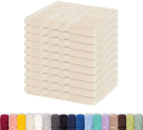 Lavea® 10er Seiftuch Set, 30 x 30 cm, 100% Baumwolle Frottier 500 g/m², Gästehandtücher und kleine Waschlappen, pflegeleicht 60 °C, Frottierserie Elena, ideal für Bad und Gäste WC, Creme