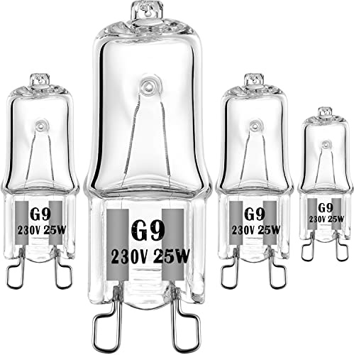 EKSAVE Backofenlampe G9 Halogenlampe 25W 230V Oven Lampe Für Backofen- und Mikrowellenanwendungen 300 Grad C Hitzebeständige Glühbirnen 4er-Pack